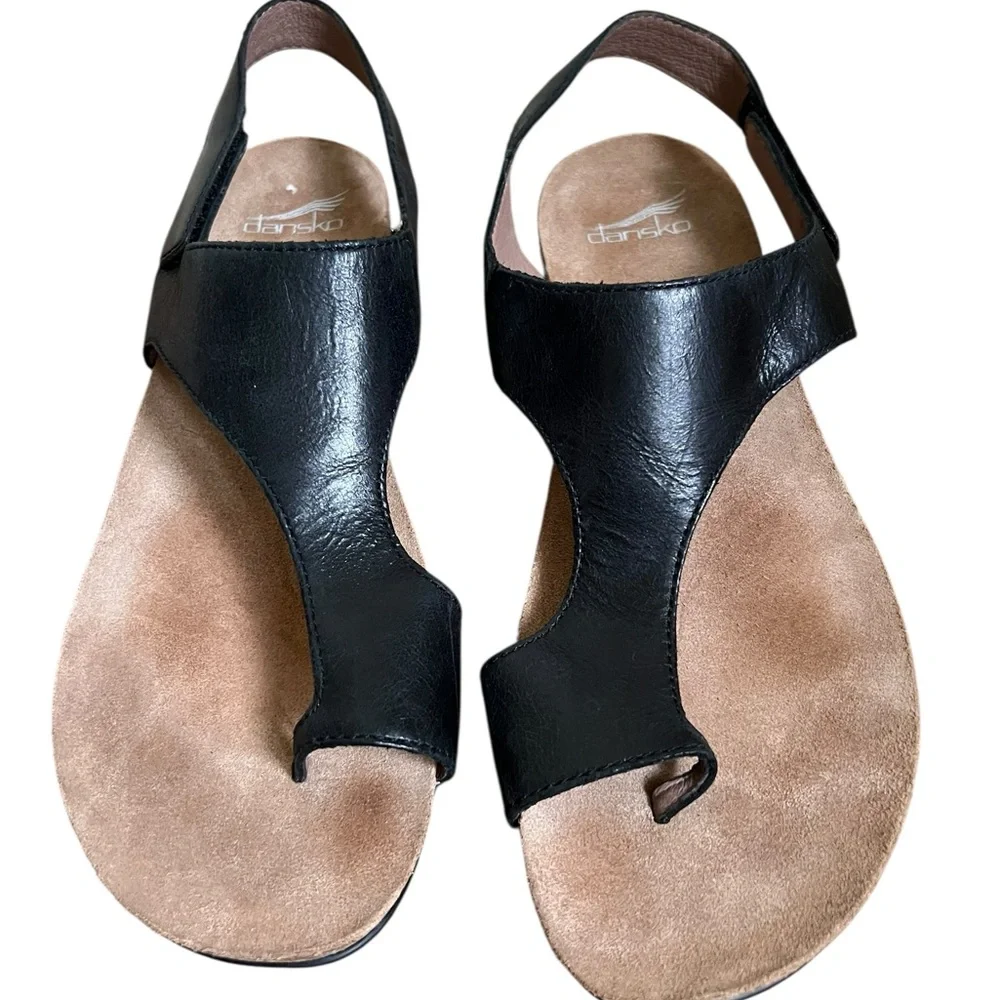 Women’s Sandy Dansko Reece Black Leather Open Toe Sandals Size 42 US 12 - Picture 3 of 6